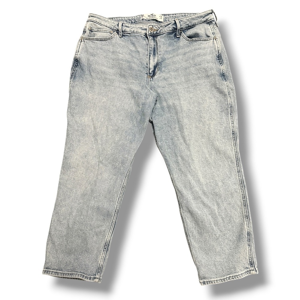 Hollister Curvy High-Rise Mom Jeans Light Wash‎ Blue 15S / 32 Tapered Cropped